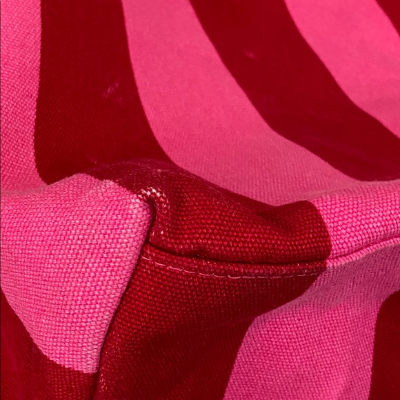 Victoria's Secret Pink Red Striped Canvas Tote Bag Metallic Beach Travel Summer - Picture 11 of 16
